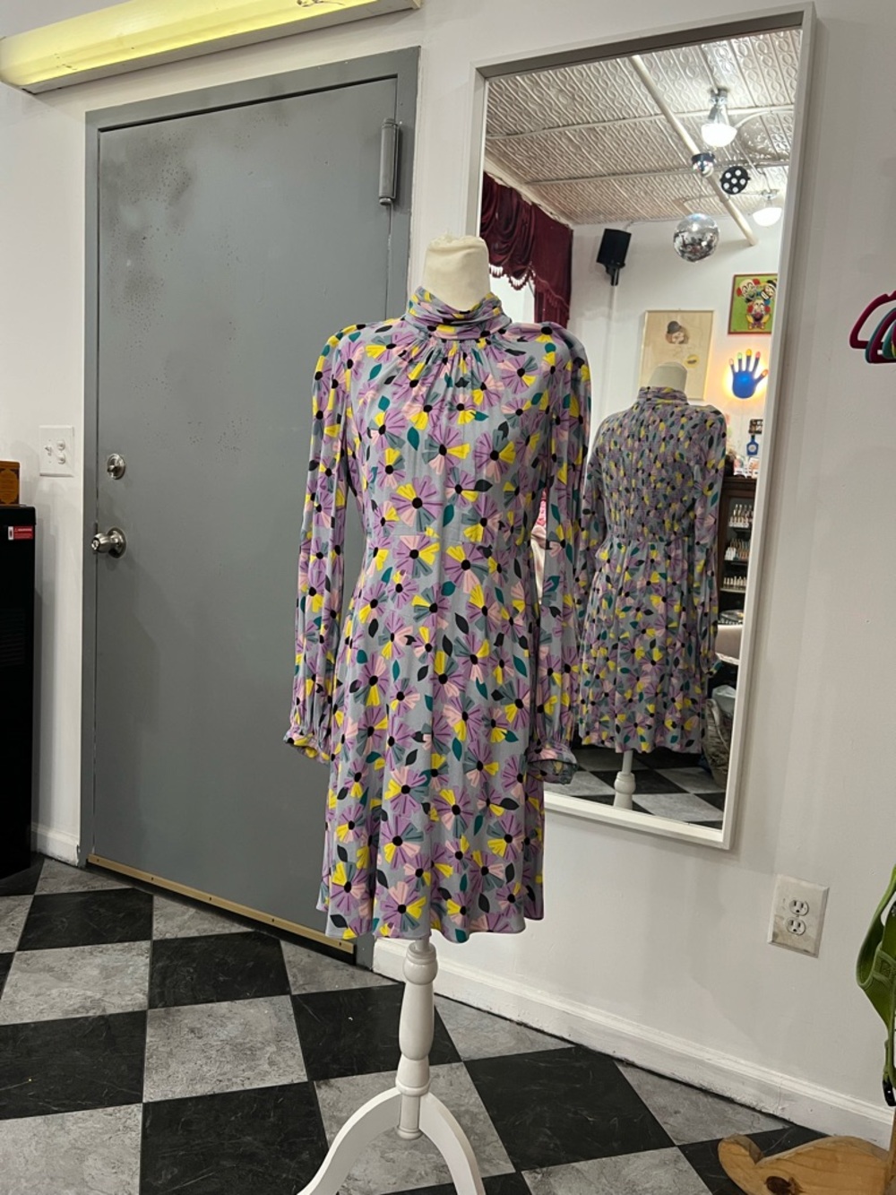 kate spade Lavender Geometric Floral Long-Sleeve Dress